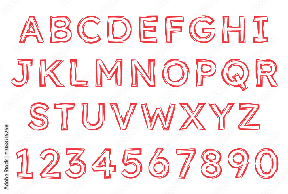 Outlined Alphabet Letters A to Z with Numbers 0-9, Isolated on White Background, Vector Illustration Outlined Alphabet Letters A to Z with Numbers 0-9, Isolated on White Background, Vector Illustration