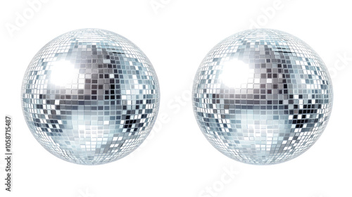 Silver Disco Balls With Reflective Squares on Transparent Background Generative AI