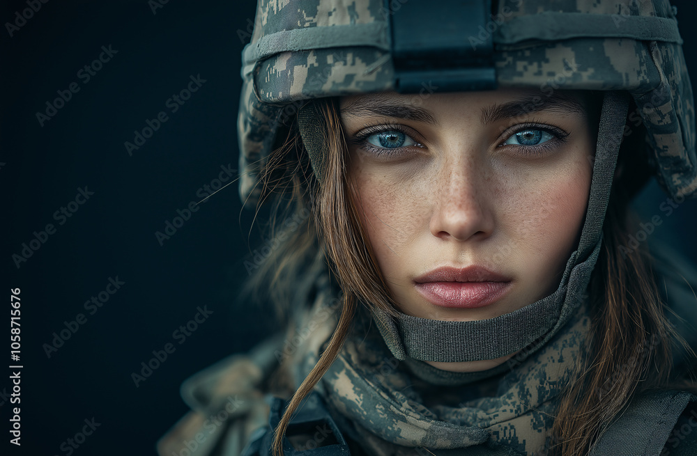 Brave soldier in uniform gazes confidently, highlighting determination and strength in a moment of reflection during a training mission Brave soldier in uniform gazes confidently, highlighting determination and strength in a moment of reflection during a training mission