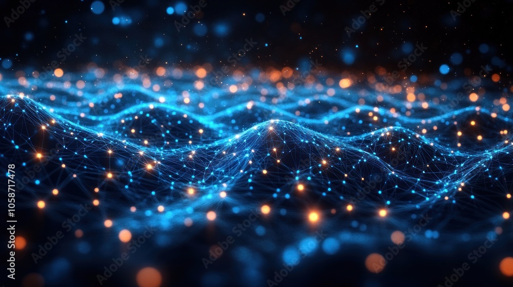 Abstract digital landscape with glowing nodes and connections. Abstract digital landscape with glowing nodes and connections.