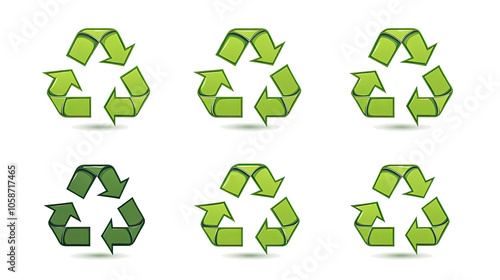 Set of Simplified Green Recycle Symbols on Transparent Background Generative AI