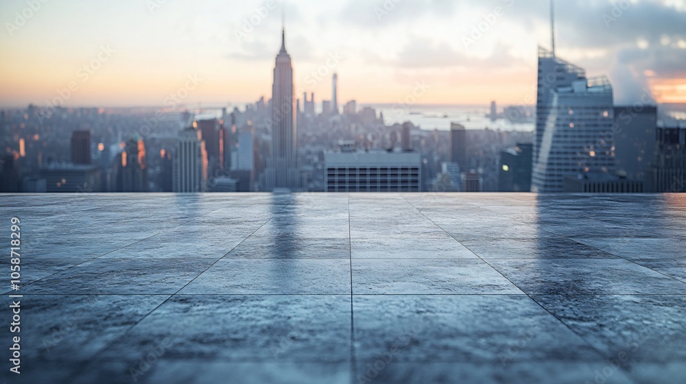 Obraz premium Manhattan, Dubai, Shanghai, and Hong Kong City Centers with Platforms, Roads, Parking Lots, and Brick Pavements for Car Advertisement Background