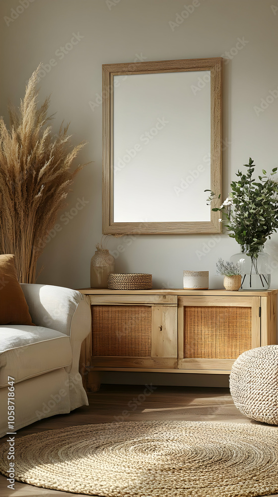 Bohemian Interior Illustration with Rattan Decor Bohemian Interior Illustration with Rattan Decor