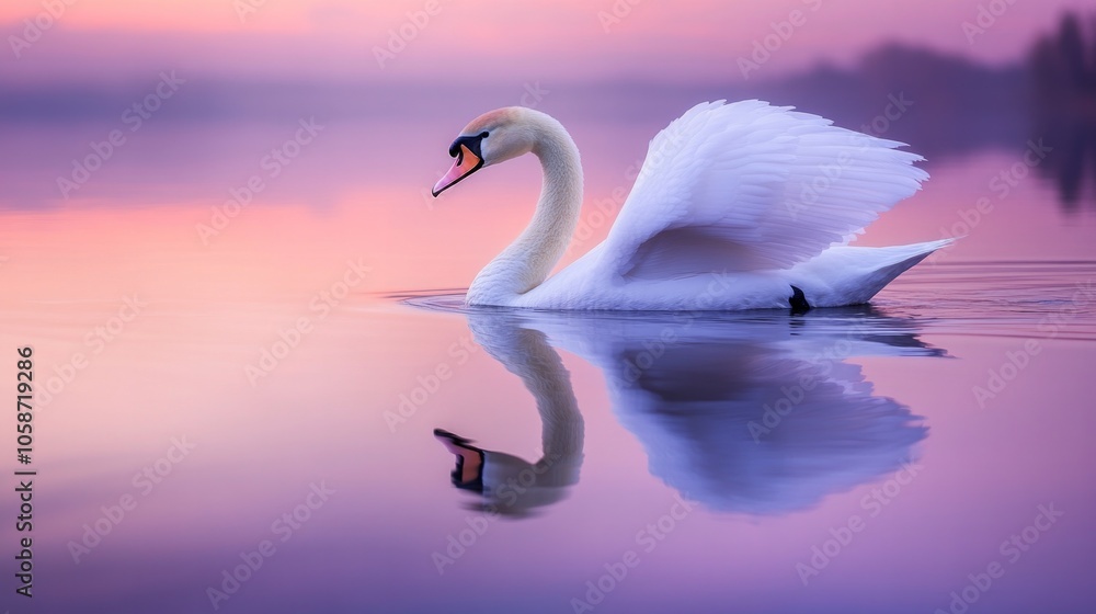 Obraz premium A swan is swimming in a lake