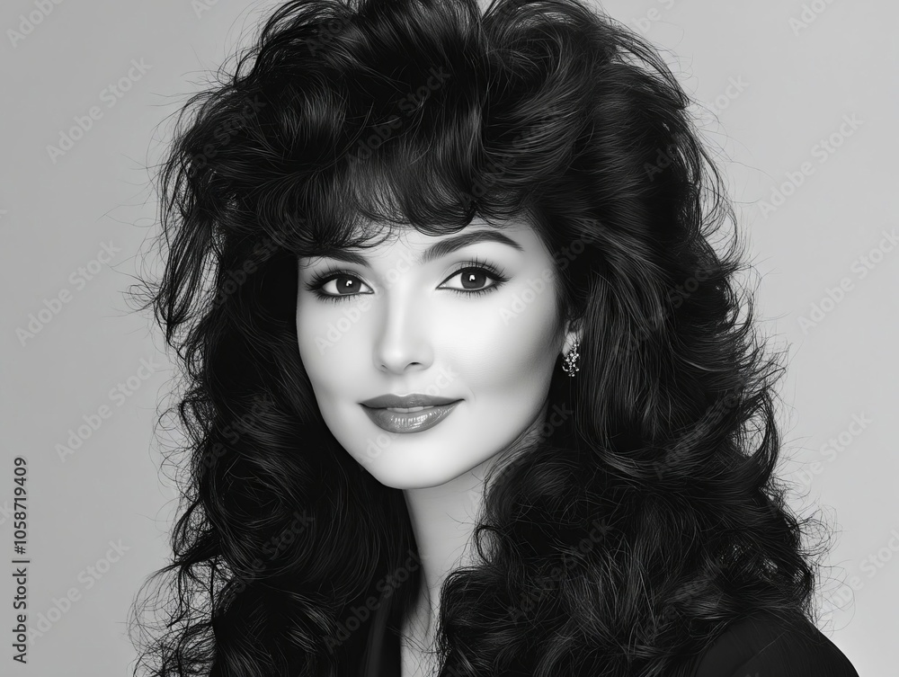 Fototapeta premium A black and white photo of a woman with long black hair