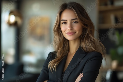 Confident Businesswoman Smiling, Modern Office