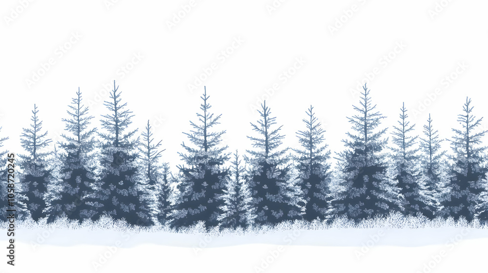 Snow-Covered Trees in Isolated Forest Landscape Snow-Covered Trees in Isolated Forest Landscape