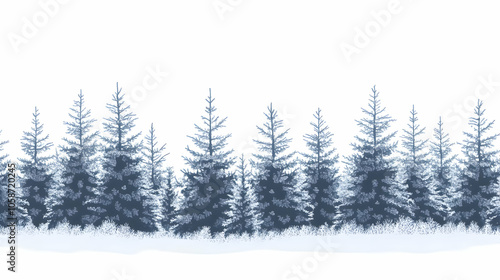 Snow-Covered Trees in Isolated Forest Landscape