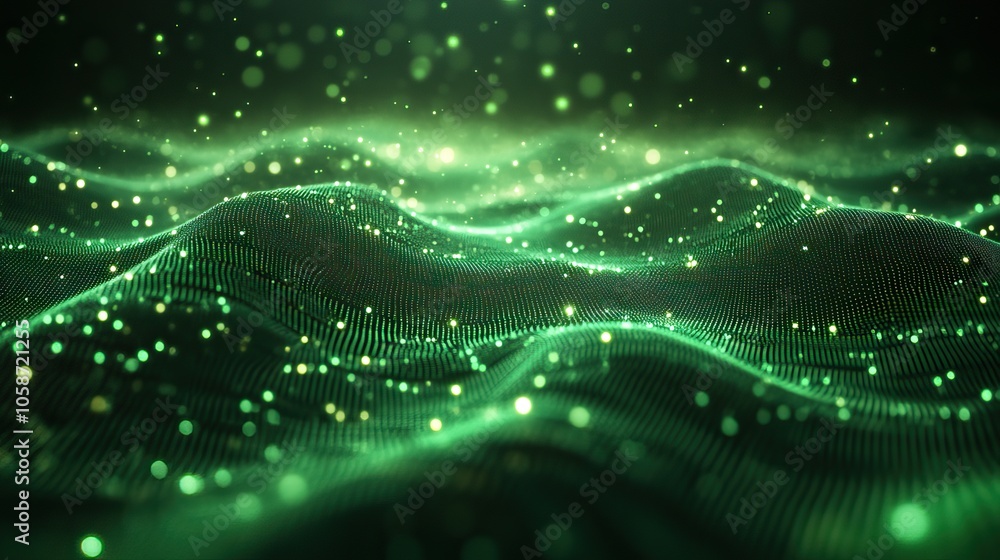 Abstract 3D neon green lines on dark background, symbolizing futuristic technology concepts, perfect for design banners, posters, or business cards with digital mesh theme Abstract 3D neon green lines on dark background, symbolizing futuristic technology concepts, perfect for design banners, posters, or business cards with digital mesh theme
