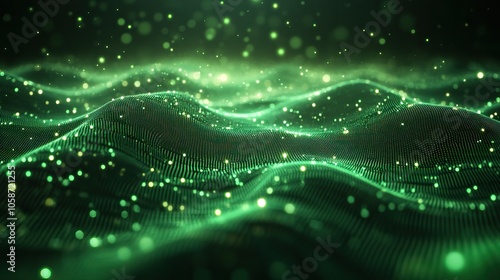 Abstract 3D neon green lines on dark background, symbolizing futuristic technology concepts, perfect for design banners, posters, or business cards with digital mesh theme