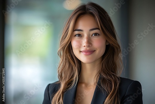 Free Download Confident Businesswoman with Long Brown Hair Looking at Camera - GFXLoad