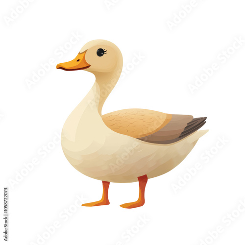 Adorable Baby Duckling: A charming illustration of a fluffy, light brown duckling, standing proudly. Perfect for children's books, websites, isolated on transparent background, cut out, png 