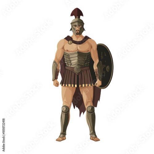 Spartan warrior stands ready for battle isolated on transparent background, cut out, png, This illustration is perfect for showcasing strength, courage, and historical themes, cartoon photo