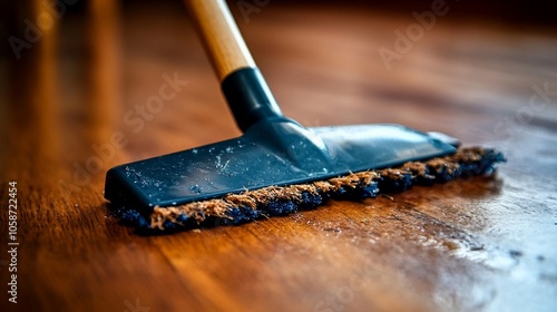 Wallpaper Mural A close-up shot of a mop on a wooden floor, with the mop head in focus and the wooden floor blurred in the background. Torontodigital.ca
