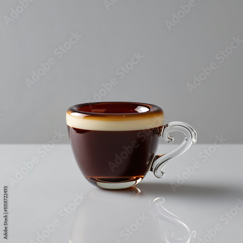 Elegant glass sculpture of an Espresso drink in rich browns and creamy tones, showcasing modern design and exquisite craftsmanship, generative ai photo