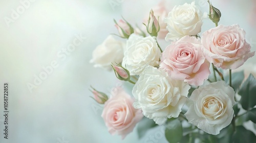 A bouquet of white and pink roses