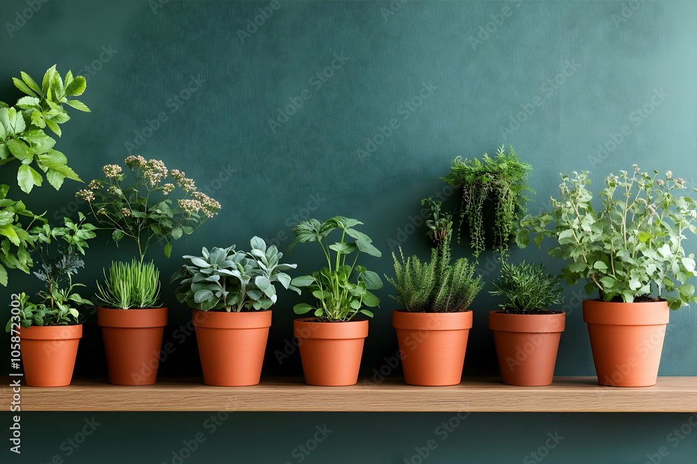 Green Home Decor: Indoor Plants on Shelf, Photo Green Home Decor: Indoor Plants on Shelf, Photo