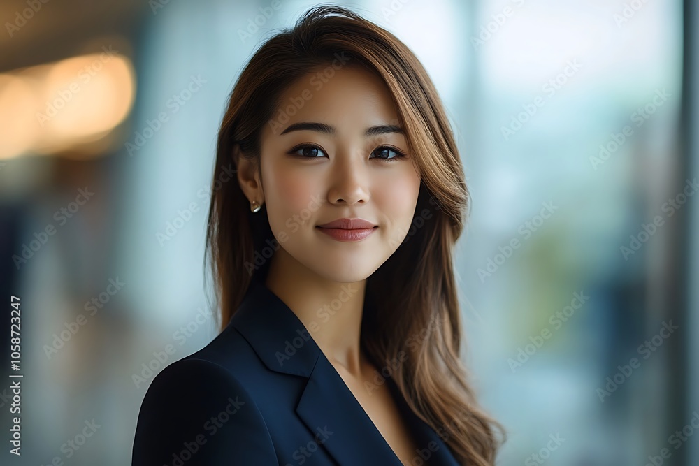 Confident Businesswoman with Long Hair in Suit and Earring
