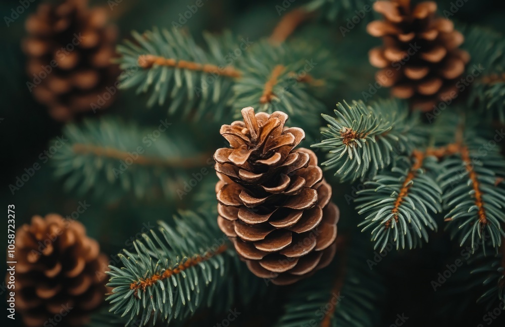 Fir tree branches and pine cones close-up background Fir tree branches and pine cones close-up background