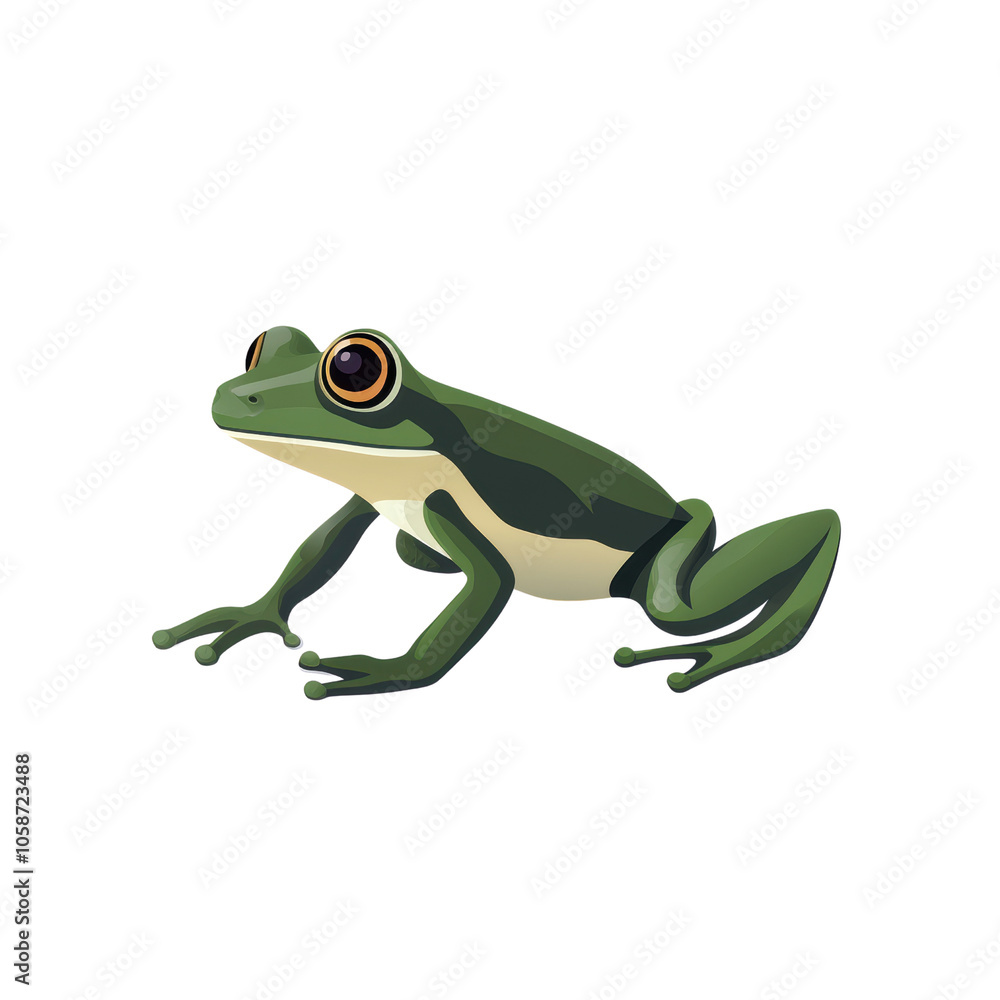 Fototapeta premium Green Tree Frog: A captivating illustration of a vibrant green tree frog isolated on transparent background, cut out, png, showcasing its striking features and natural elegance. 