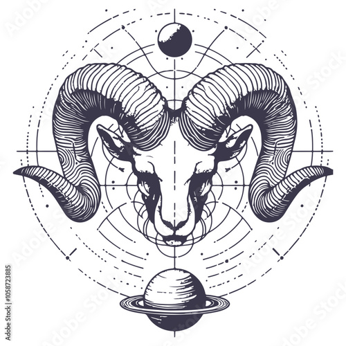 Aries Astrological zodiac horoscope sign, line art silhouette design illustration.