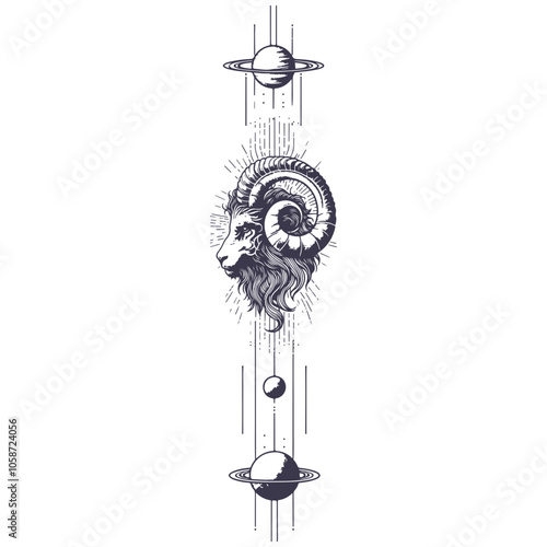Aries Astrological zodiac horoscope sign, line art silhouette design illustration.