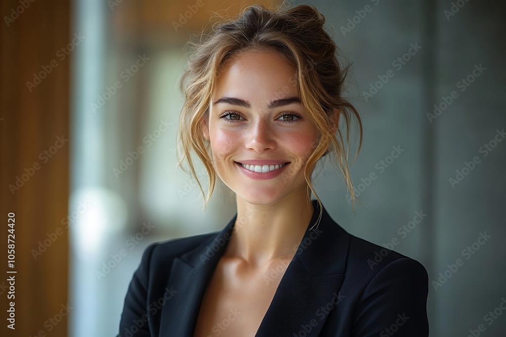 Confident Businesswoman with Open Collar and Bright Smile Confident Businesswoman with Open Collar and Bright Smile