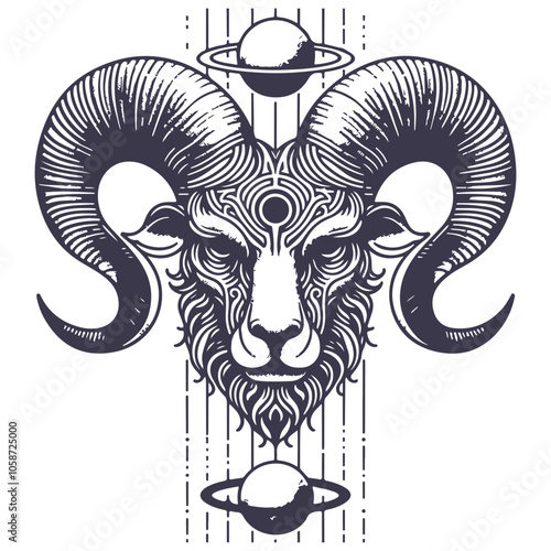 Aries Astrological zodiac horoscope sign, line art silhouette design illustration.