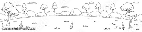Forest glade graphic black white landscape sketch long illustration vector 