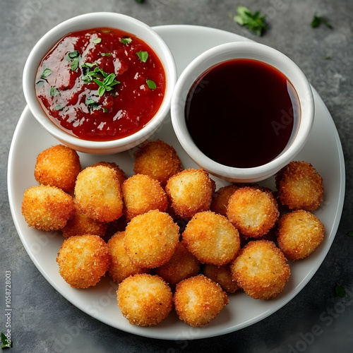 Delicious Fried Cheese Balls with Marinara and Dipping Sauce - Photo