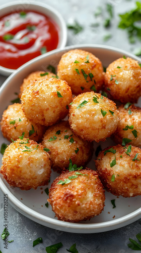 Crispy Fried Cheese Balls Photo with Parsley Garnish