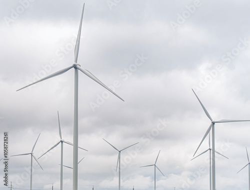 wind turbines, electric power, nature, cloudy sky, no one