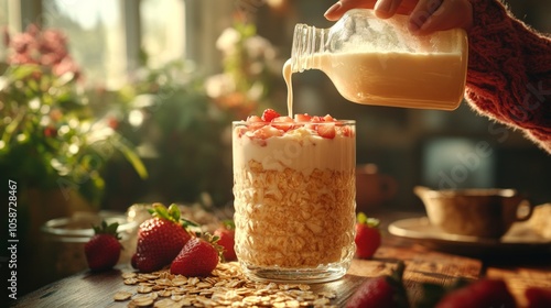 Wallpaper Mural A person is pouring milk into a glass of cereal Torontodigital.ca