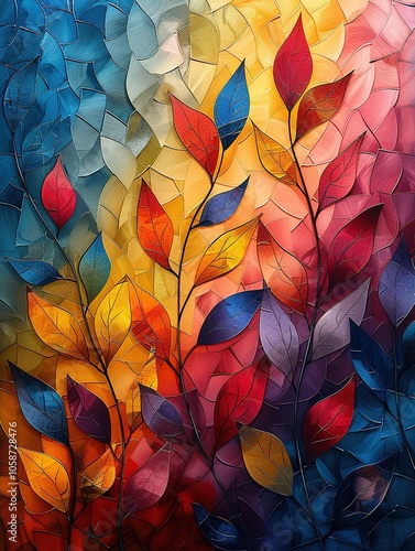 Wallpaper Mural A vibrant abstract design featuring colorful leaves against a gradient background. Torontodigital.ca