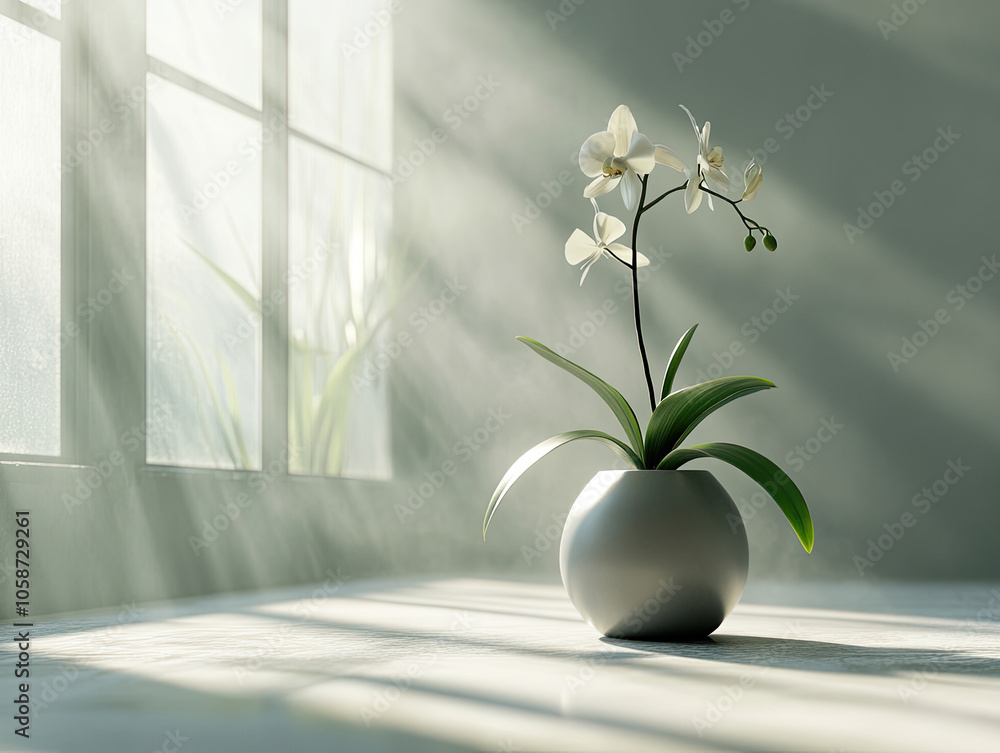 Tranquil Setting with a Miniature Orchid in Bloom Tranquil Setting with a Miniature Orchid in Bloom