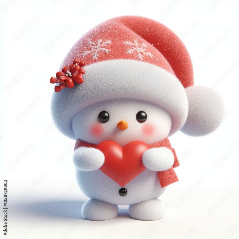 3d Cute fluffy christmas snowman doing mini heart pose, full body, white background 3d Cute fluffy christmas snowman doing mini heart pose, full body, white background