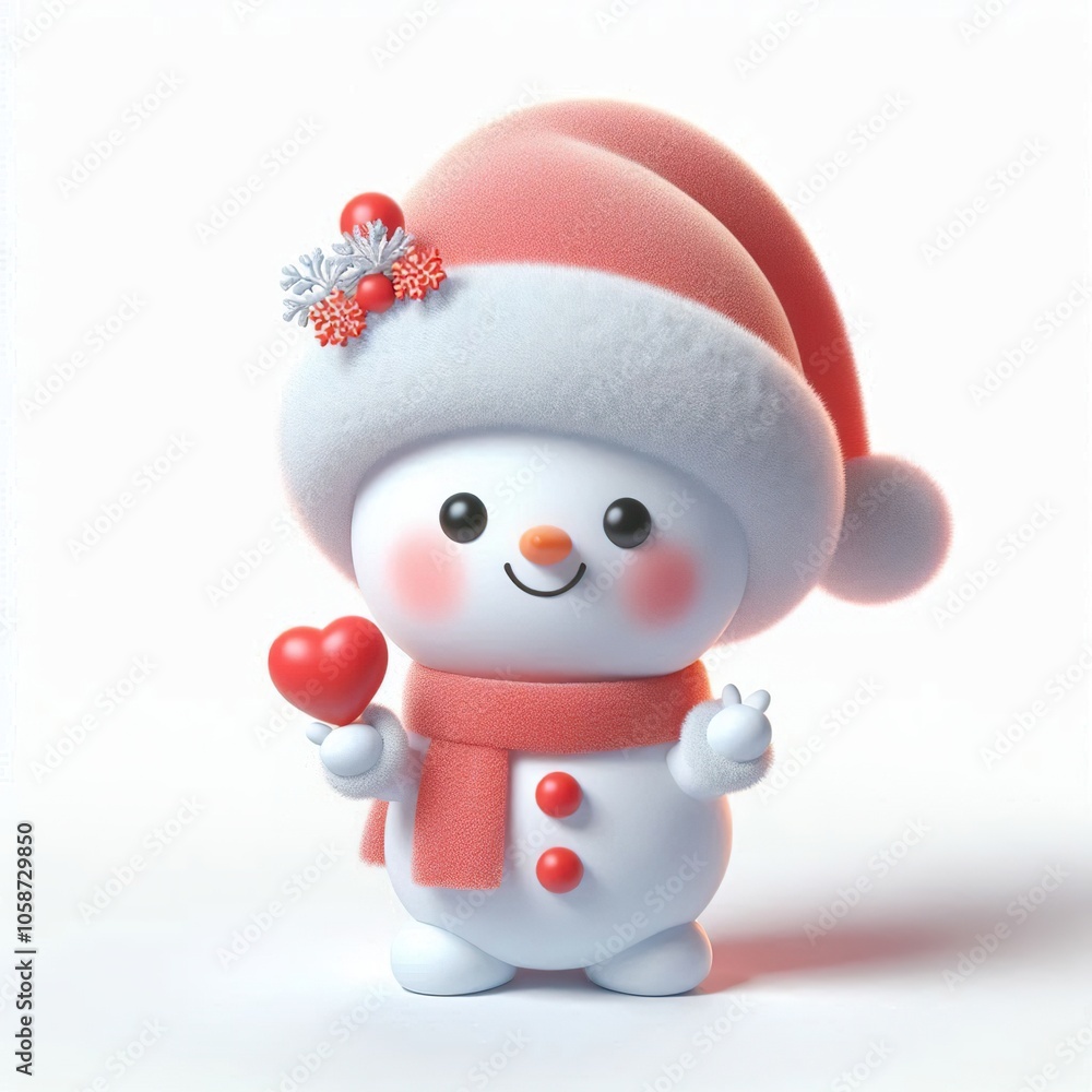 3d Cute fluffy christmas snowman doing mini heart pose, full body, white background 3d Cute fluffy christmas snowman doing mini heart pose, full body, white background