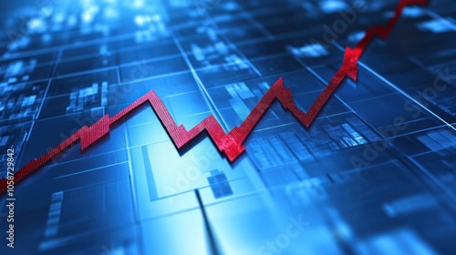 Wallpaper Mural A red arrow graph charting upward against a blue technological background symbolizing growth, success, and progress. Torontodigital.ca