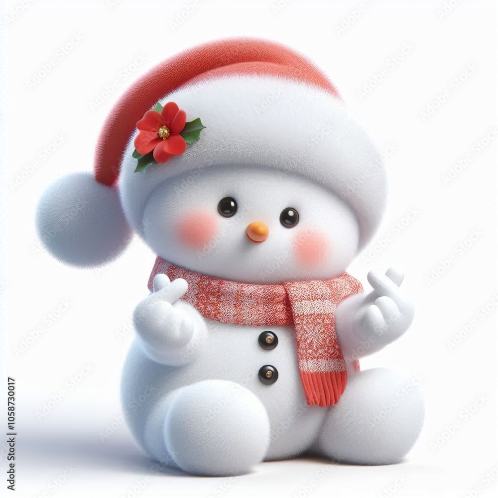 3d Cute fluffy christmas snowman doing mini heart pose, full body, white background 3d Cute fluffy christmas snowman doing mini heart pose, full body, white background
