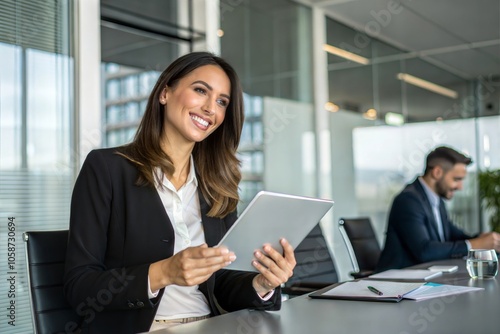 Confident Businesswoman Leader: Smiling Executive in Office with Tablet