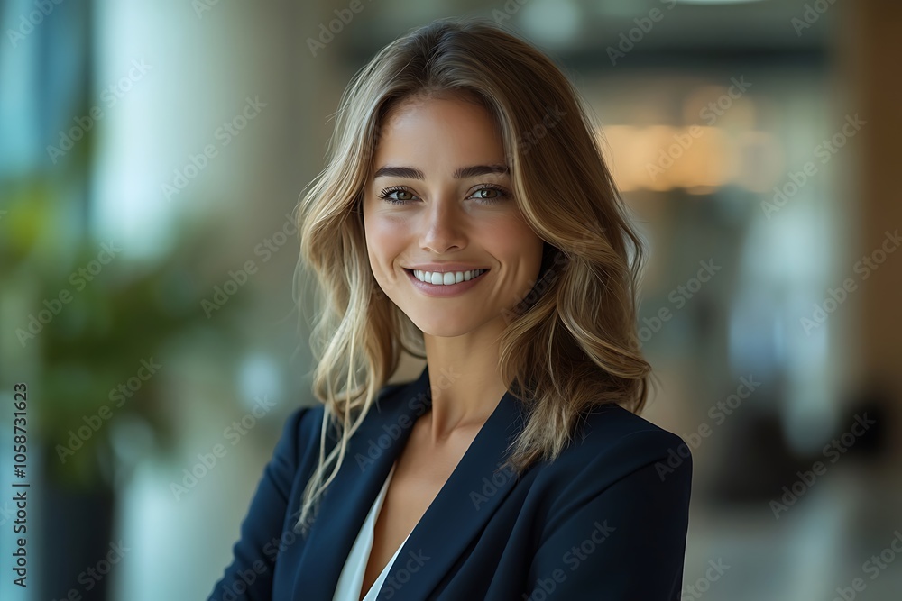 Confident Female Executive in Navy Blue Suit Portrait Confident Female Executive in Navy Blue Suit Portrait