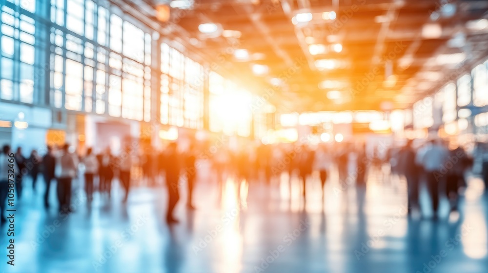 A vibrant expo hall filled with attendees showcasing a business conference atmosphere featuring a blurred background and space for text A vibrant expo hall filled with attendees showcasing a business conference atmosphere featuring a blurred background and space for text