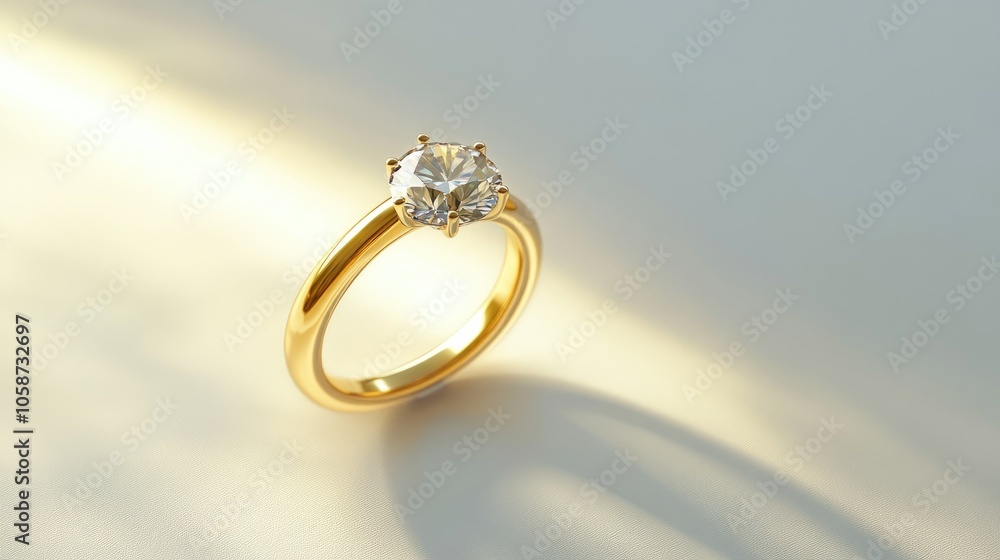A solitary yellow gold diamond engagement ring is presented on a clean white background A solitary yellow gold diamond engagement ring is presented on a clean white background