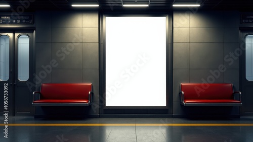 High-quality movie poster mockup in a subway station, showing a blank poster space. Great for showcasing film designs or advertisements in a busy, urban setting. photo