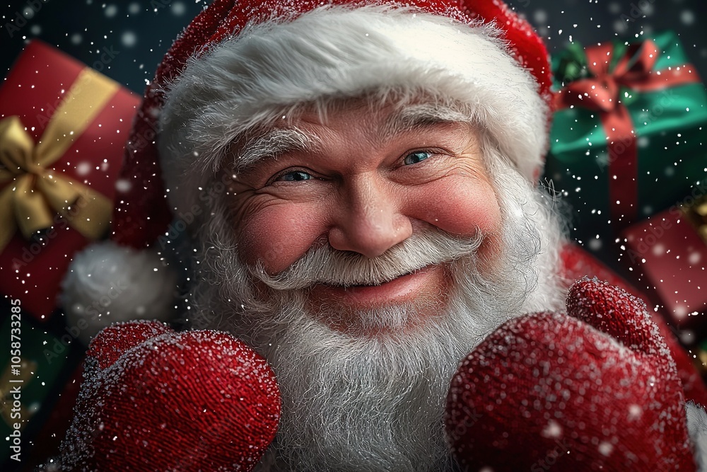 Happy Santa Claus surrounded by Christmas gifts. Generative Ai Happy Santa Claus surrounded by Christmas gifts. Generative Ai