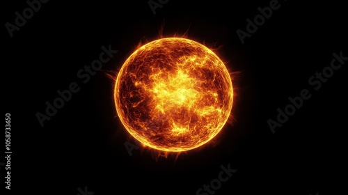 A close-up of a bright, burning sun isolated against a black background. The sun is glowing intensely with a fiery, orange-red color.