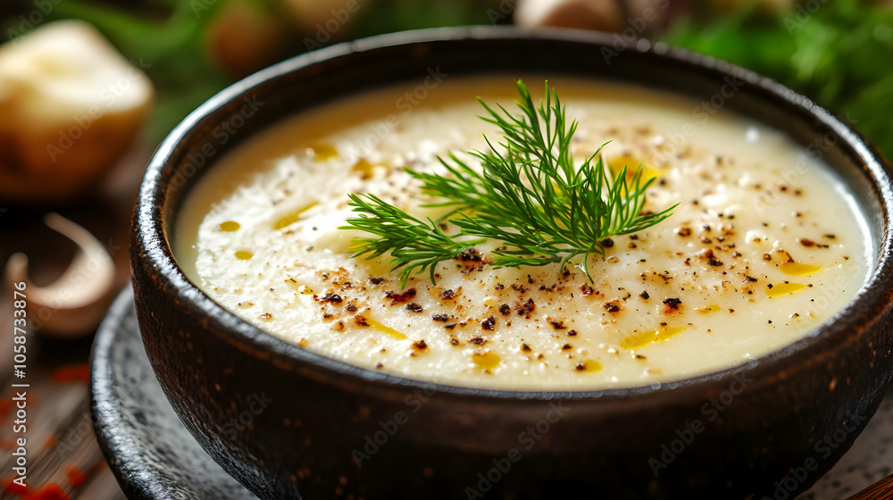 Creamy Potato Soup Photo with Dill Garnish Creamy Potato Soup Photo with Dill Garnish