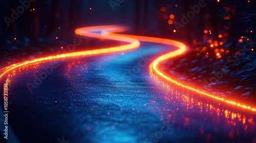 An abstract road design with glowing lights, creating futuristic and dynamic effect