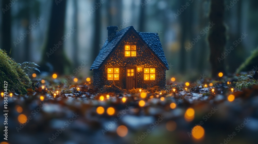 custom made wallpaper toronto digitalA small house with a chimney is lit up with lights