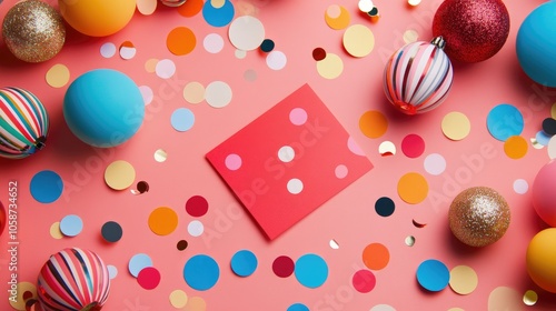 Business card mockup featuring vibrant circle confetti and festive decorations photo